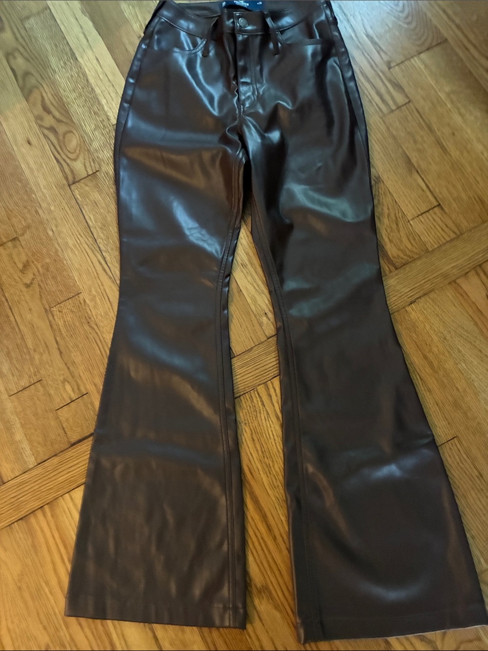 Hollister Faux Leather Flare Jeans — Dark Brown